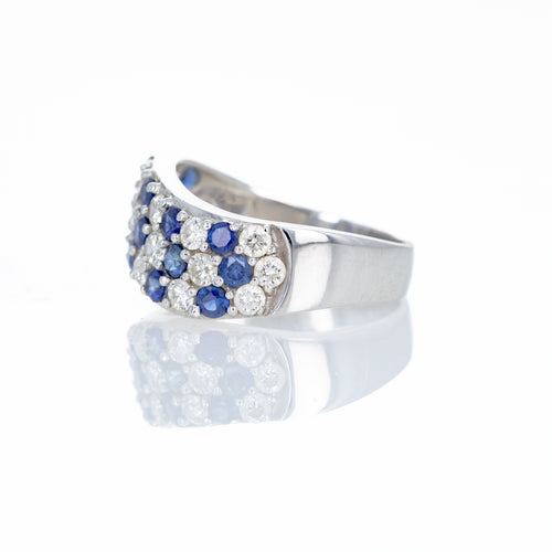 18K White Gold Round Sapphire Diamond Curved Pave Band - Queen May