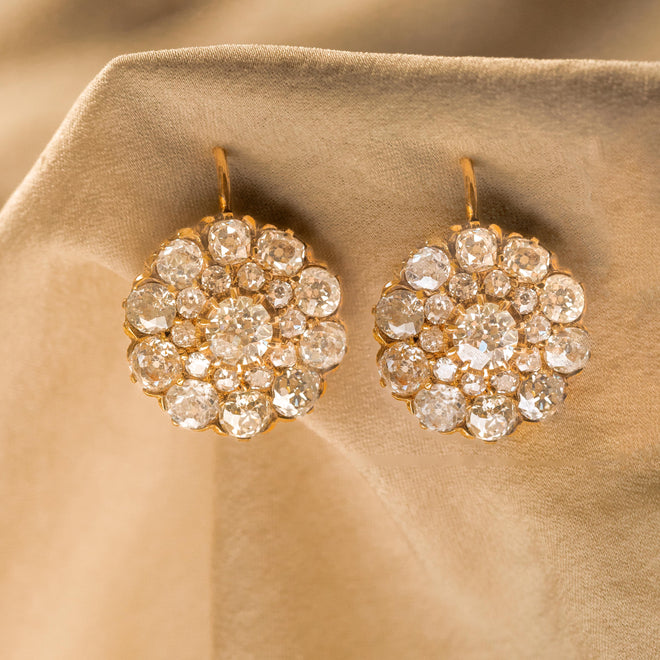 Victorian Inspired 5.69 Carat Old European Diamond Cluster Earrings - Queen May