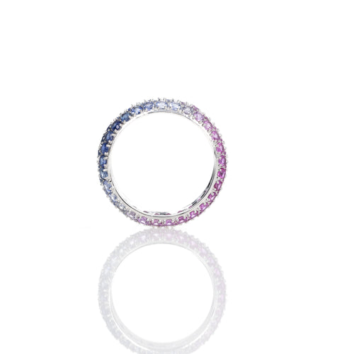 18K White Gold 3.10 Carat Multi-Color Ombre Sapphire Pave Eternity Band - Queen May