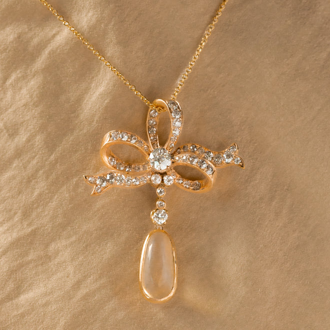 Victorian Moonstone Diamond Brooch Conversion Pendant Necklace - Queen May