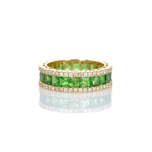 14K Yellow Gold Tsavorite Garnet Diamond Eternity Band - Queen May