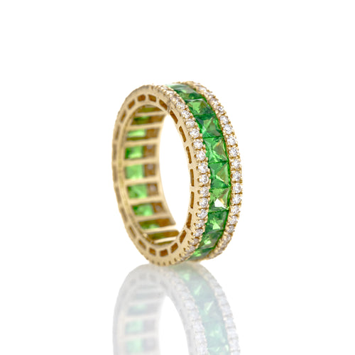 14K Yellow Gold Tsavorite Garnet Diamond Eternity Band - Queen May