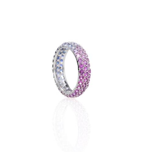 18K White Gold 3.10 Carat Multi-Color Ombre Sapphire Pave Eternity Band - Queen May