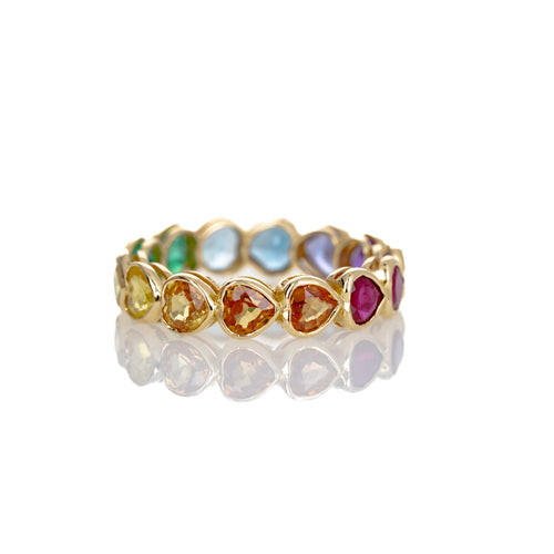 14K Yellow Gold Heart Shape Multi-Color Gemstone Eternity Band - Queen May