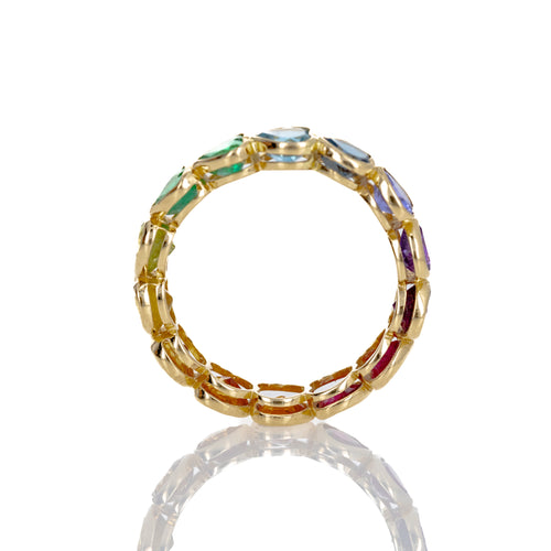 14K Yellow Gold Heart Shape Multi-Color Gemstone Eternity Band - Queen May