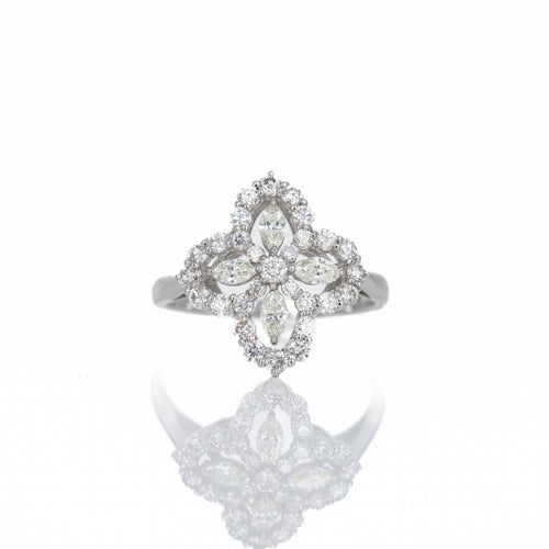 Platinum 1 Carat Diamond Marquise Cluster Halo Ring - Queen May