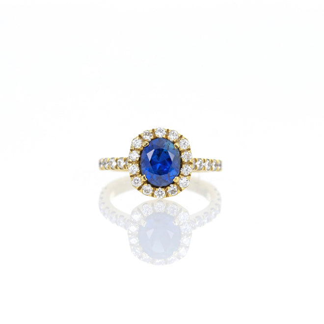 18K Yellow Gold AGL Certified 1.74 Carat Burma Sapphire and Diamond Ring - Queen May