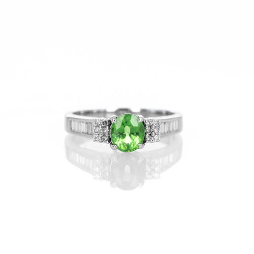 18K White Gold 1.32 Carat Oval Tsavorite Garnet Diamond Ring - Queen May