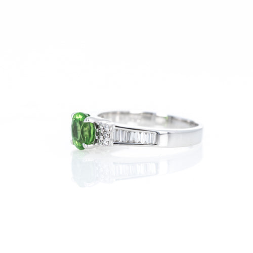 18K White Gold 1.32 Carat Oval Tsavorite Garnet Diamond Ring - Queen May