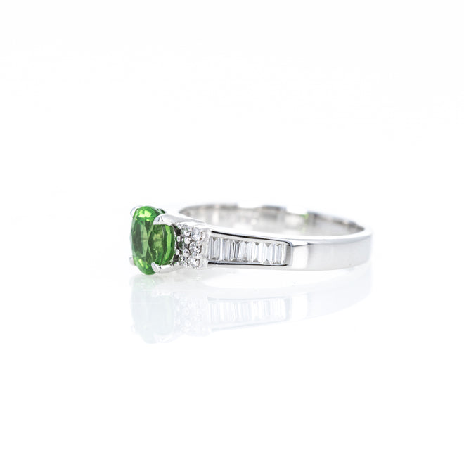 18K White Gold 1.32 Carat Oval Tsavorite Garnet Diamond Ring - Queen May