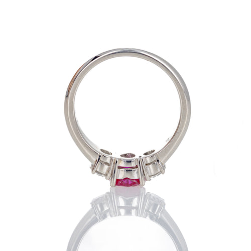 Platinum 0.78 Carat Heart Ruby Diamond Three Stone Ring - Queen May