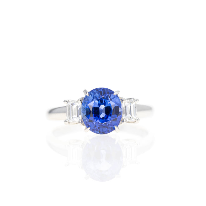 2.42 Carat Oval Natural Sapphire Diamond Ring - Queen May