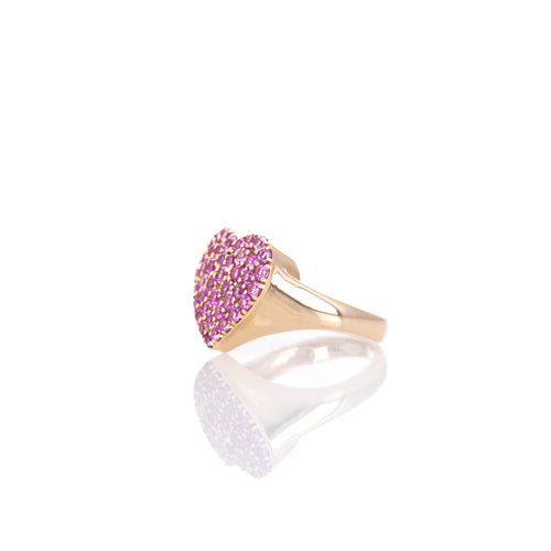 18K Rose Gold Pink Sapphire Heart Pave Ring - Queen May