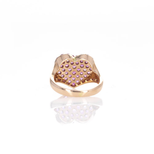 18K Rose Gold Pink Sapphire Heart Pave Ring - Queen May