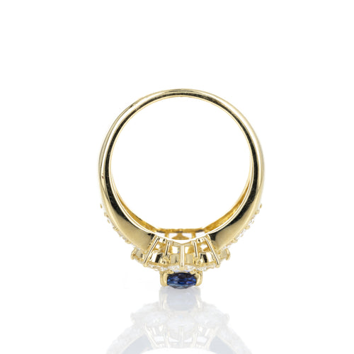 18K Yellow Gold 1.13 Carat Oval Sapphire Diamond Halo Ring - Queen May