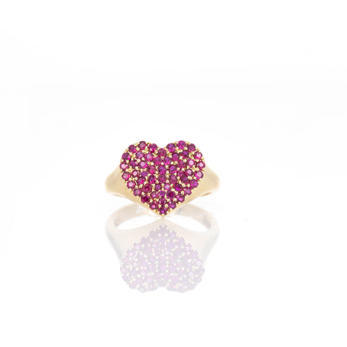 18K Yellow Gold Ruby Heart Pave Ring - Queen May