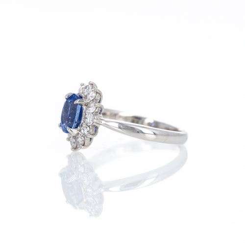 Platinum 1.56 Carat Oval Sapphire Diamond Halo Ring - Queen May