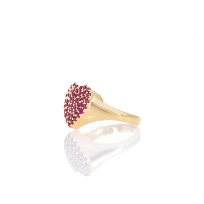 18K Yellow Gold Ruby Heart Pave Ring - Queen May