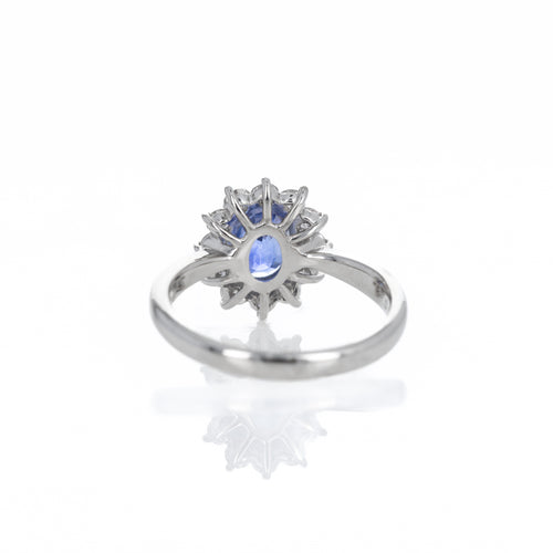 Platinum 1.56 Carat Oval Sapphire Diamond Halo Ring - Queen May