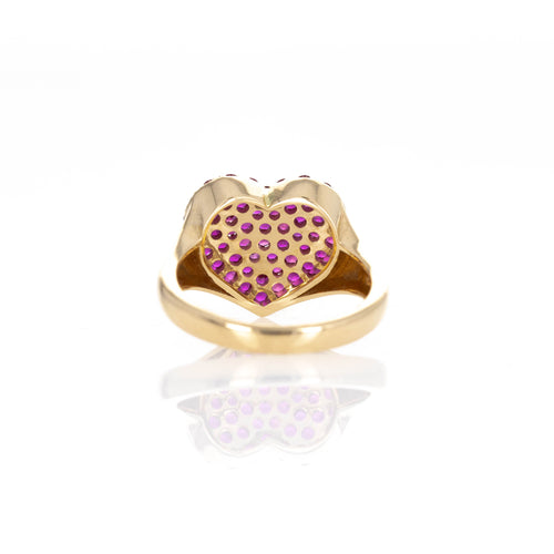 18K Yellow Gold Ruby Heart Pave Ring - Queen May