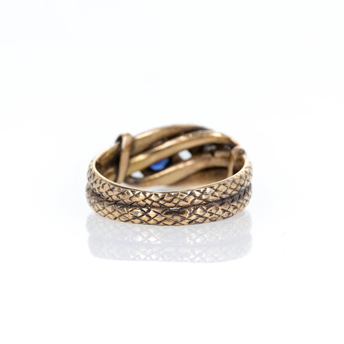 Victorian Old European Diamond Natural Sapphire Interlocking Snake Ring - Queen May