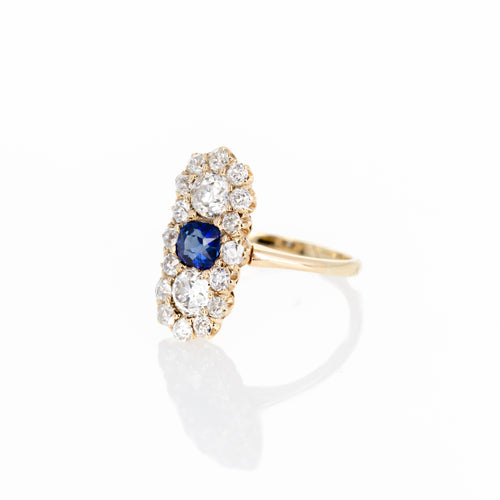 Antique Victorian 14K Yellow Gold 0.95 Carat Sapphire Old European Diamond Ring - Queen May