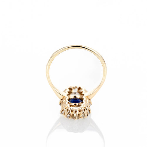 Antique Victorian 14K Yellow Gold 0.95 Carat Sapphire Old European Diamond Ring - Queen May