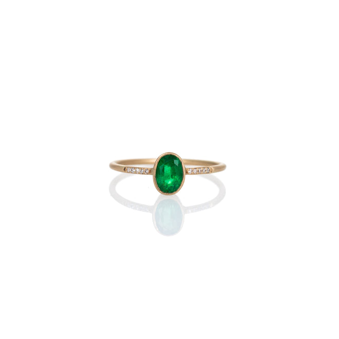 14K Yellow Gold 0.58 Carat Oval Emerald Diamond Bezel Ring - Queen May