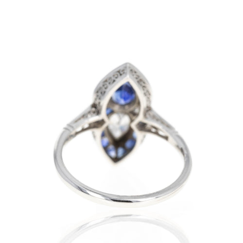 Art Deco Platinum Pear Sapphire Diamond Two Stone Ring - Queen May