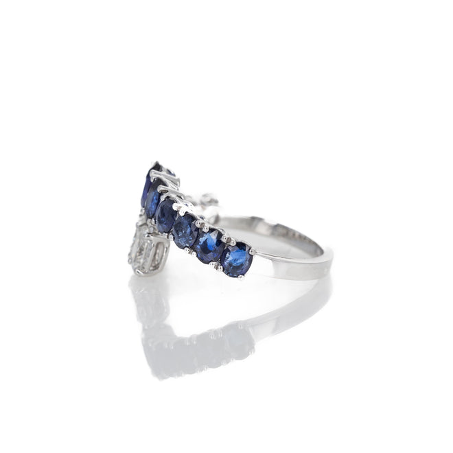 18K White Gold Oval Sapphire Diamond Bypass Ring - Queen May