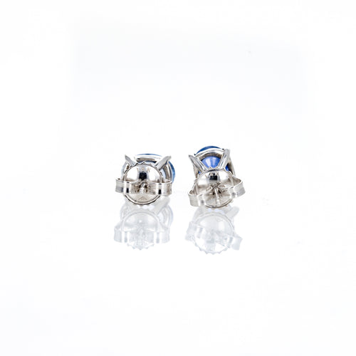 14K White Gold 2.62 Carat Oval Natural No Heat Sapphire Stud Earrings - Queen May