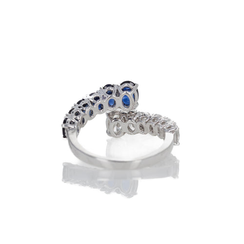 18K White Gold Oval Sapphire Diamond Bypass Ring - Queen May