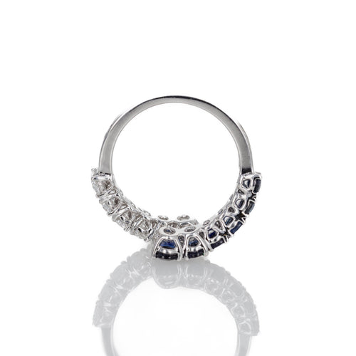 18K White Gold Oval Sapphire Diamond Bypass Ring - Queen May