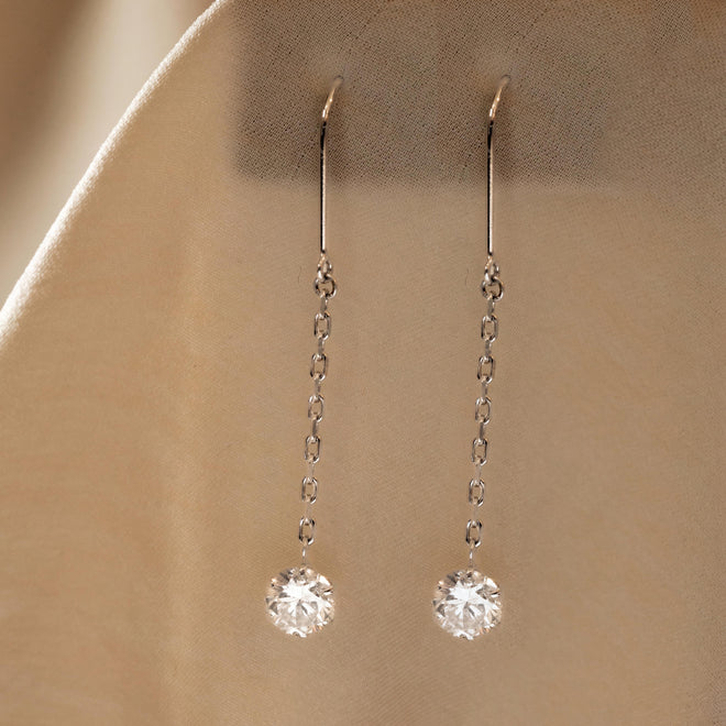 1.04 Carat Round Diamond Chain Drop Earrings - Queen May