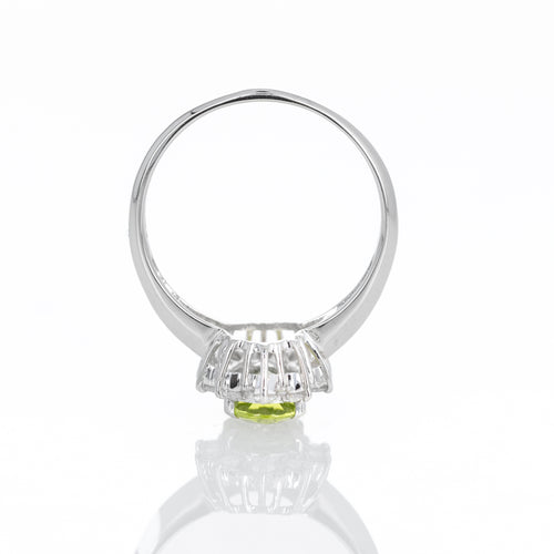 Platinum 1.32 Carat Peridot Diamond Halo Ring - Queen May