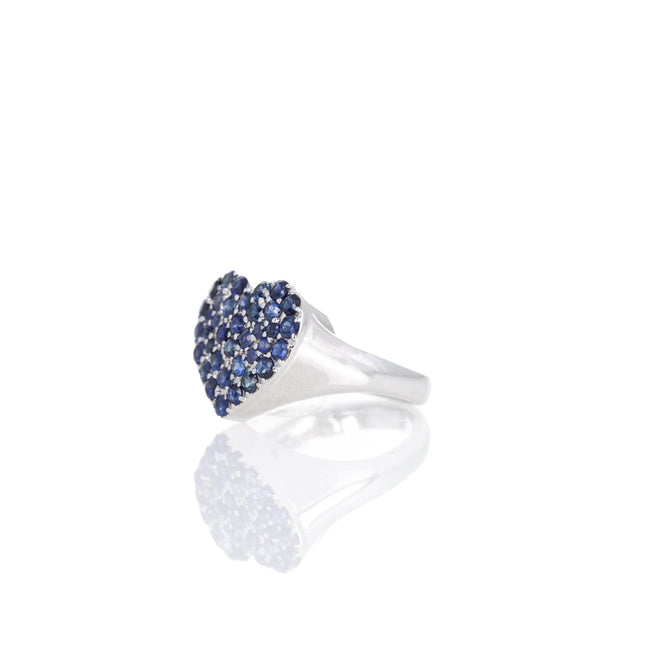 18K White Gold Blue Sapphire Heart Pave Ring - Queen May