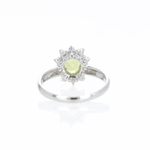 Platinum 1.32 Carat Peridot Diamond Halo Ring - Queen May