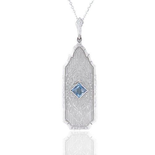 14K White Gold 0.35 Carat Aquamarine Filigree Pendant - Queen May