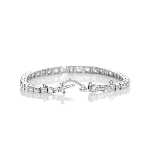 Platinum 14 Carat Diamond Alternating Round Carre Tennis Bracelet - Queen May