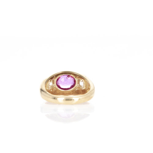 18K Yellow Gold 2.02 Carat Pink Sapphire Old Mine Diamond Gypsy Ring - Queen May