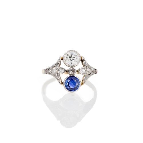 Antique Edwardian Sapphire & Diamond Toi Et Moi Ring - Queen May