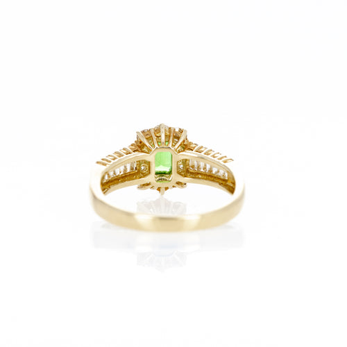 18K Yellow Gold 0.40 Carat Tsavorite Garnet Diamond Halo Ring - Queen May