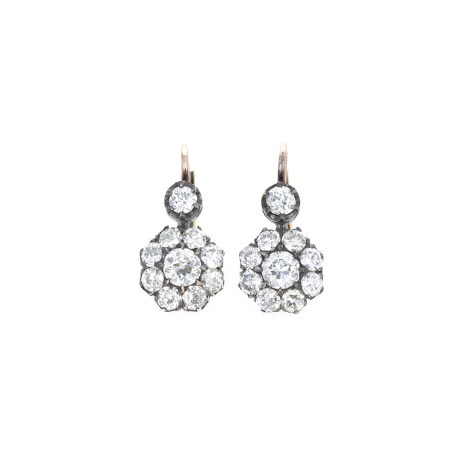 Victorian Inspired 3 Carat Old European Diamond Cluster Earrings - Queen May