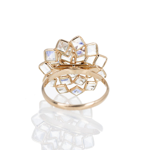 14K Yellow Gold Moonstone Lotus Flower Ring - Queen May