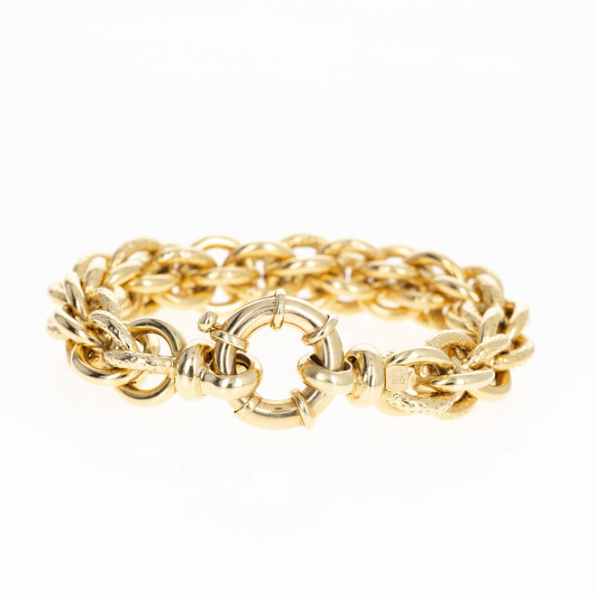 14K Yellow Gold Textured Link Bracelet - Queen May