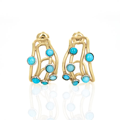 18K Gold Brushed Turquoise Hoop Earrings - Queen May