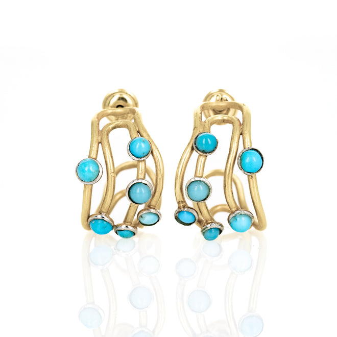 18K Gold Brushed Turquoise Hoop Earrings - Queen May