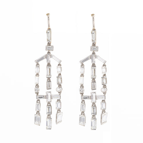 Art Deco Inspired 2.5 Carat Baguette Diamond Chandelier Earrings - Queen May