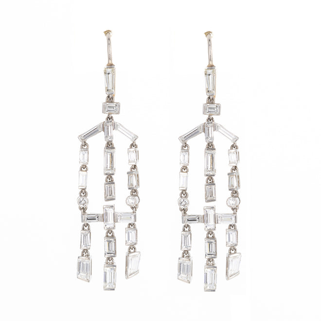 Art Deco Inspired 2.5 Carat Baguette Diamond Chandelier Earrings - Queen May