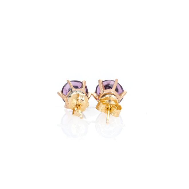 Victorian Round Amethyst Seed Pearl Inlay Stud Earrings - Queen May
